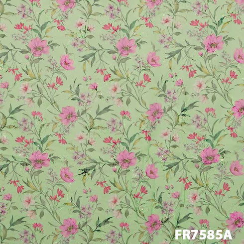 Embroidered Printed Chinon Fabric- FR7585